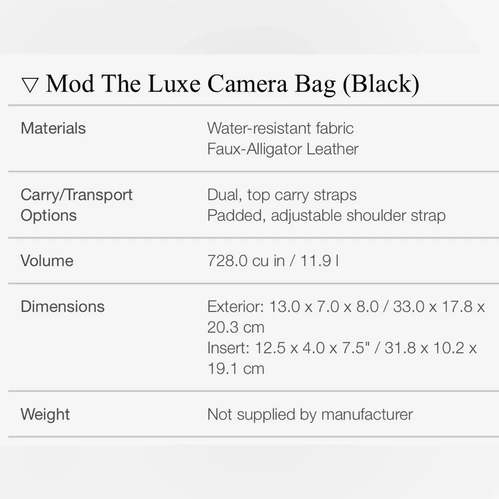 Mod The Luxe Camera Bag in Black